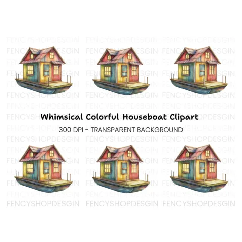 Colorful Floating House Clipart Bundle