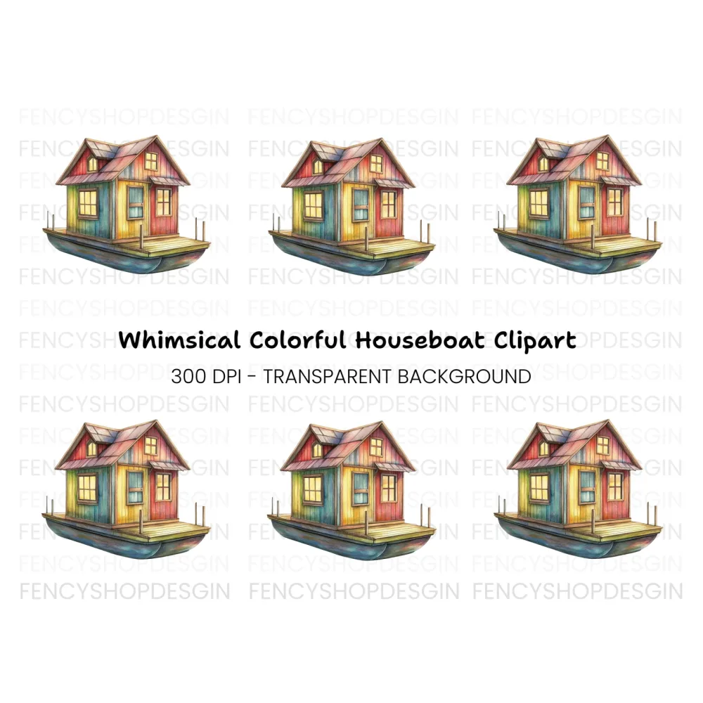 Colorful Floating House Clipart Bundle