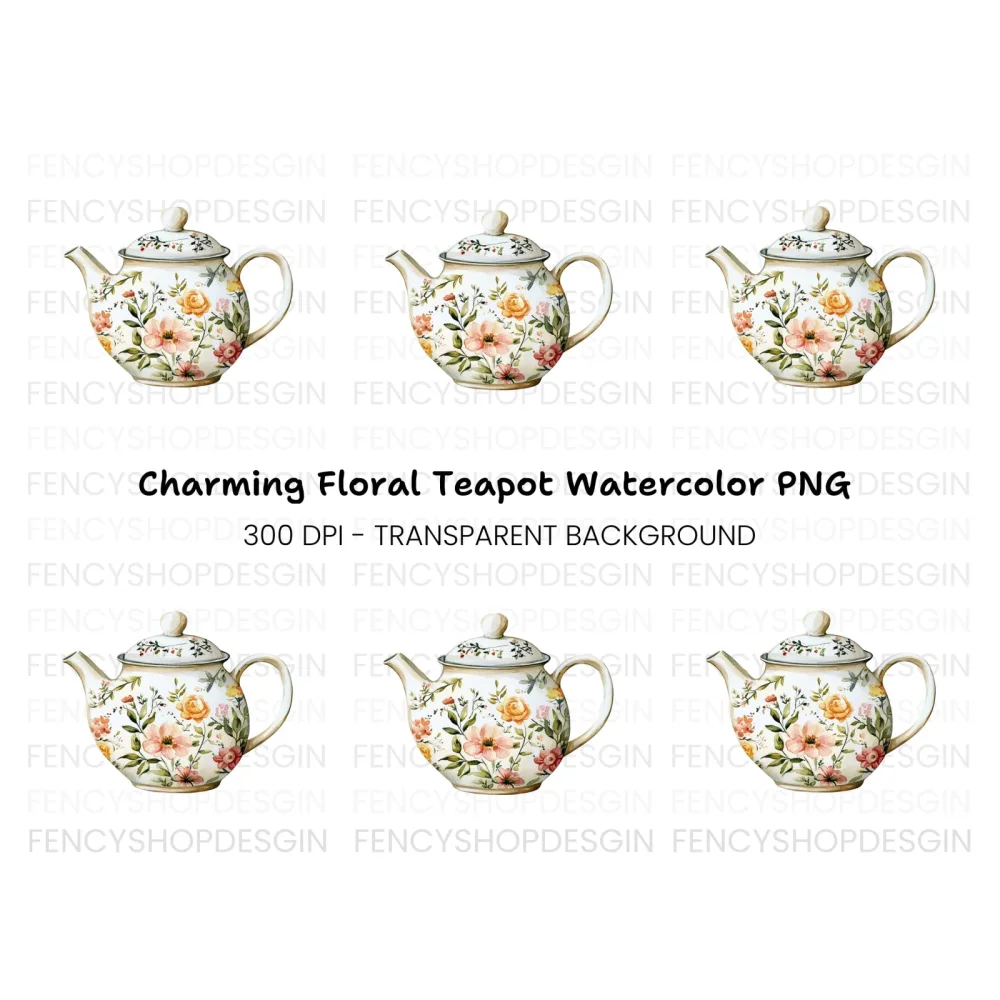 Floral Teapot Clipart Bundle