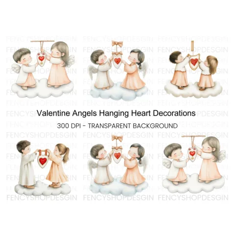 Angels Hanging Hearts Clipart Bundle