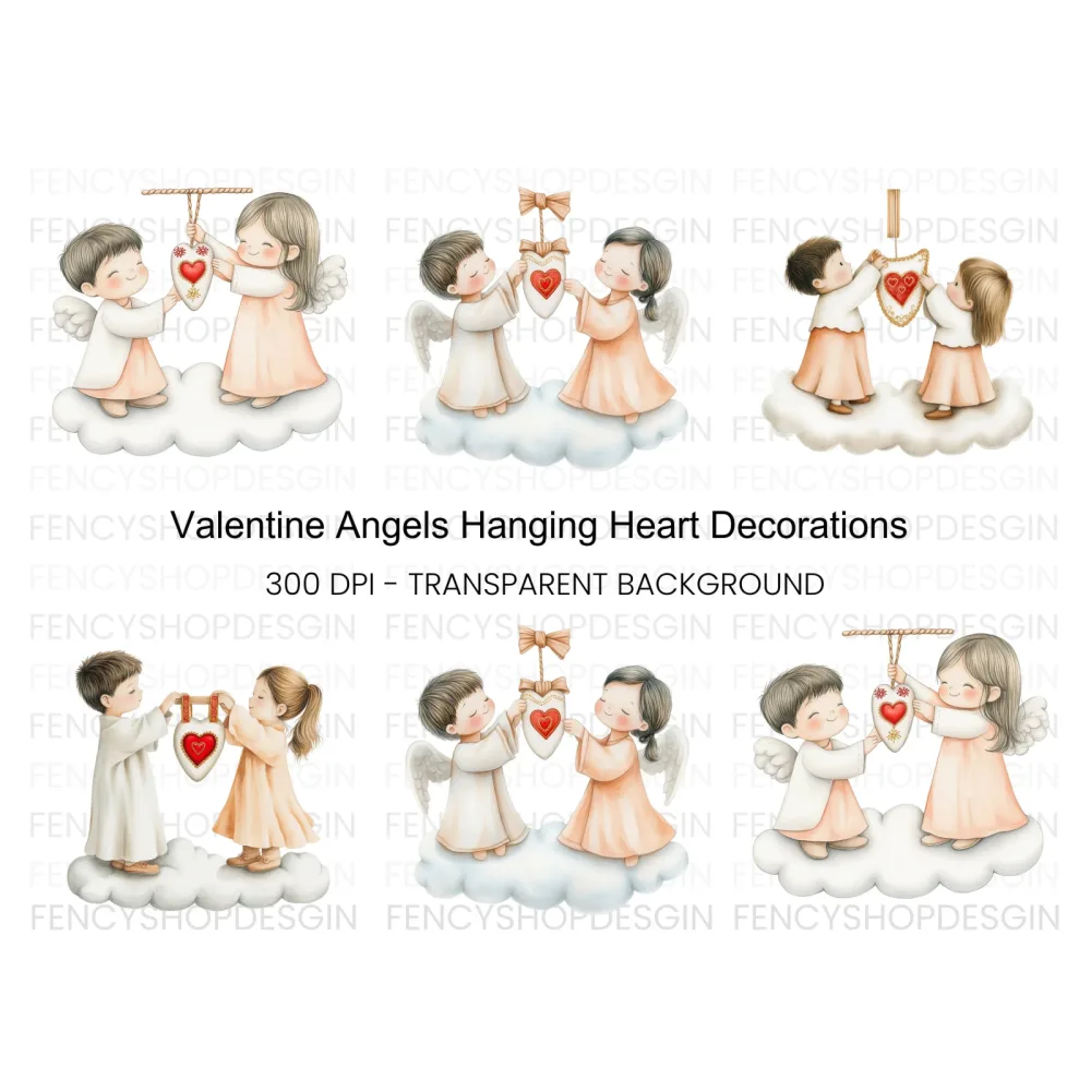 Angels Hanging Hearts Clipart Bundle