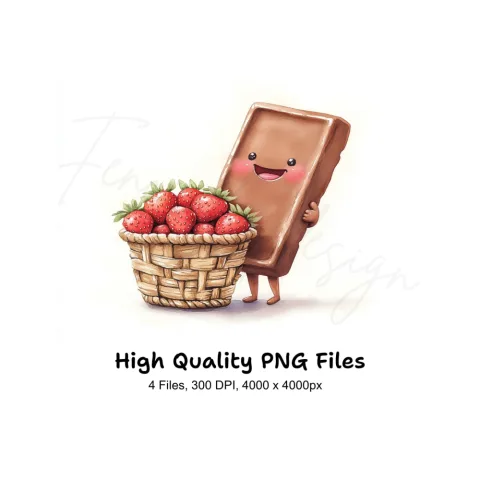 Cute Strawberry Chocolate Bar Clipart Bundle