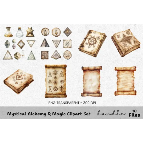 Mystical Alchemy Magic Clipart Bundle