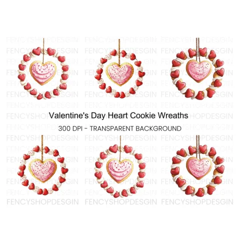 Valentine Heart Cookie Wreath Clipart Bundle