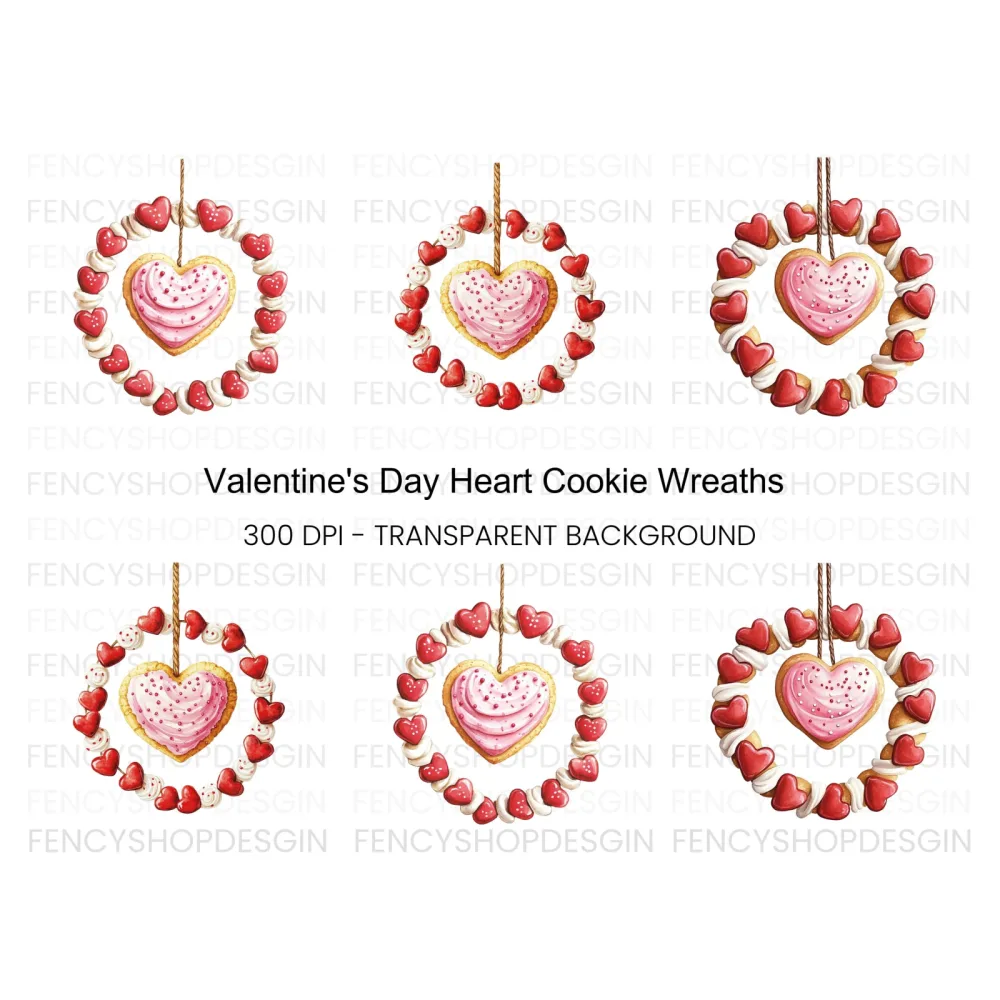 Valentine Heart Cookie Wreath Clipart Bundle