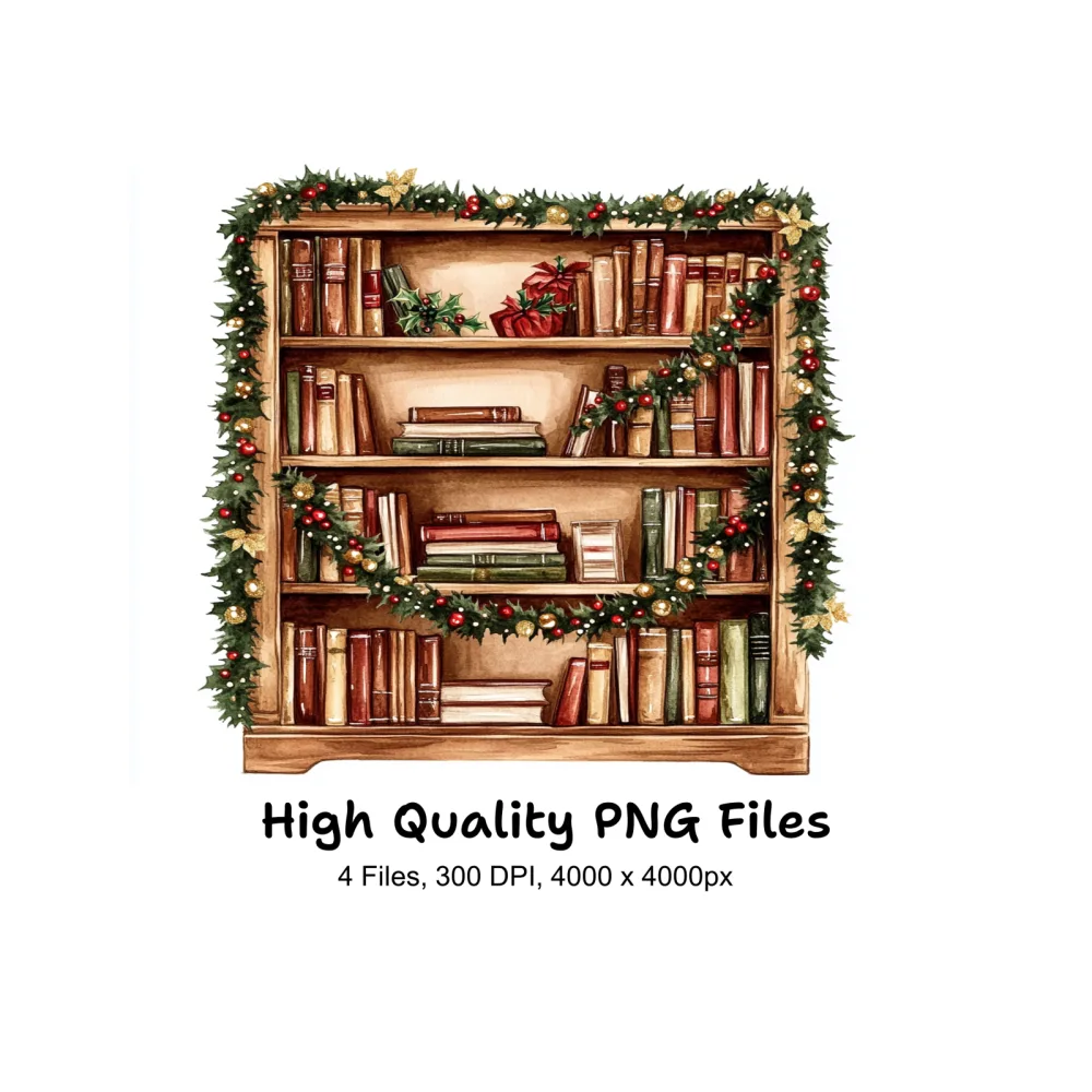 Festive Holiday Bookcase Clipart Bundle