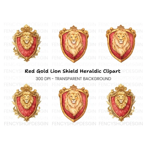 Golden Lion Crests Clipart Bundle