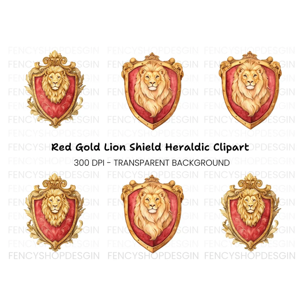 Golden Lion Crests Clipart Bundle