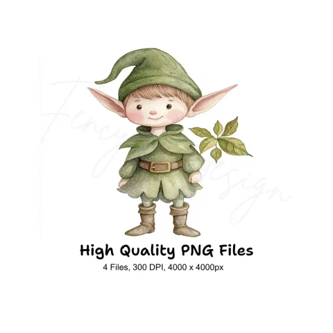 Cute Green Elves Clipart Bundle