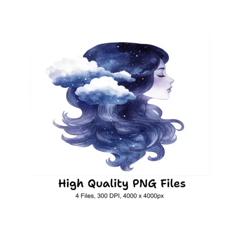 Dreamy Galaxy Hair Cloud Clipart Bundle
