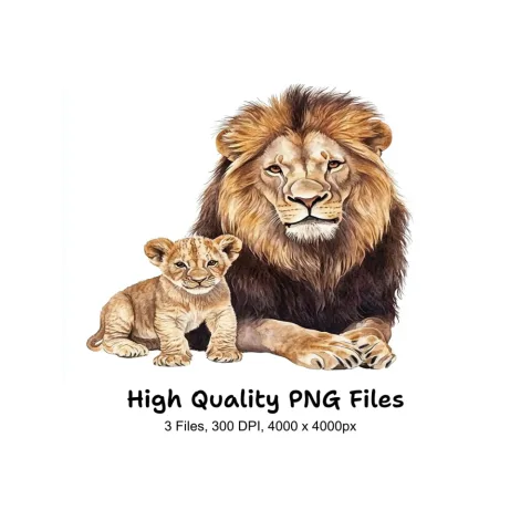 Majestic Lion and Cub Clipart Bundle