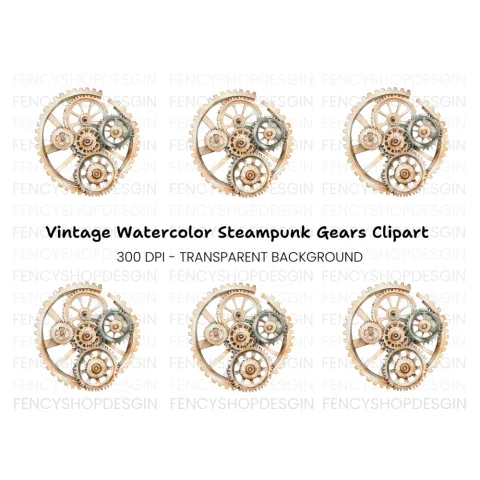 Interlocking Steampunk Gears Clipart Bundle