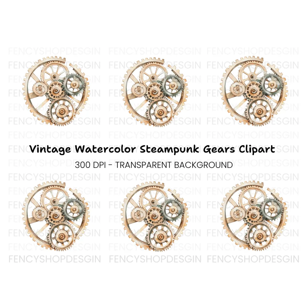 Interlocking Steampunk Gears Clipart Bundle