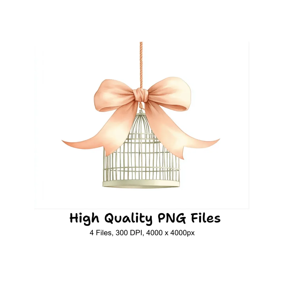 Elegant Bird Cages with Peach Bows Clipart Bundle