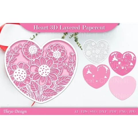 Heart D Layered Papercut SVG Bundle