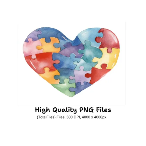 Autism Puzzle Heart Clipart Bundle