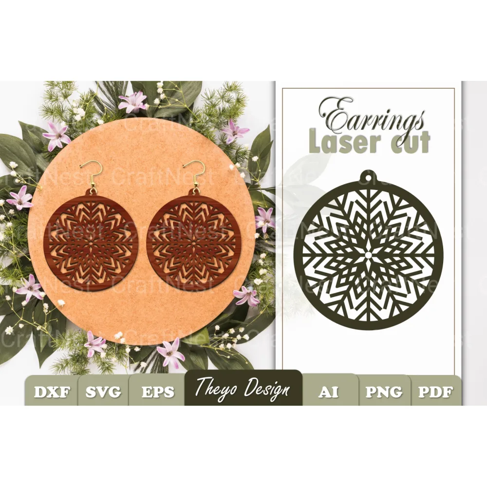 Snowflake Mandala Earrings SVG Bundle