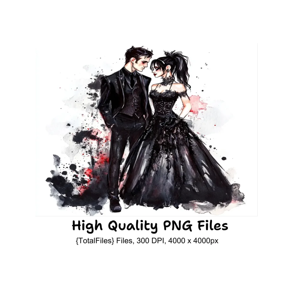 Gothic Wedding Couple Clipart Bundle