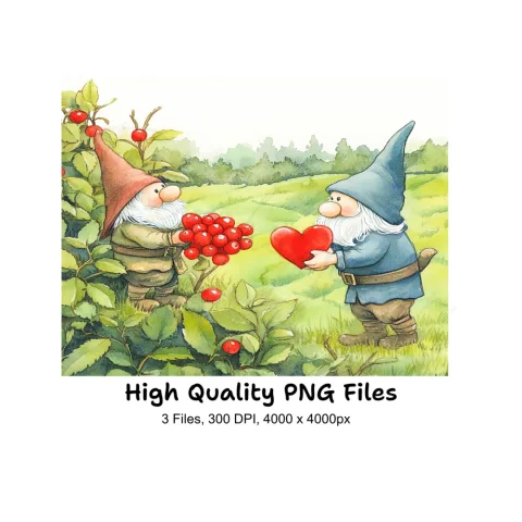 Gnomes with Red Berries Clipart Bundle