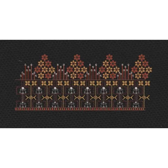 Floral Border Golden White Building Style Flower Embroidery Design