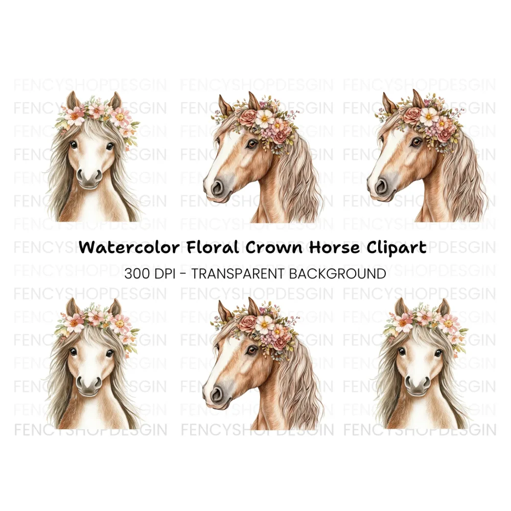 Horses with Flower Crowns Clipart Bundle