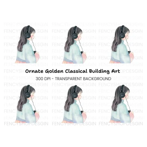 Girl Listening to Music Clipart Bundle