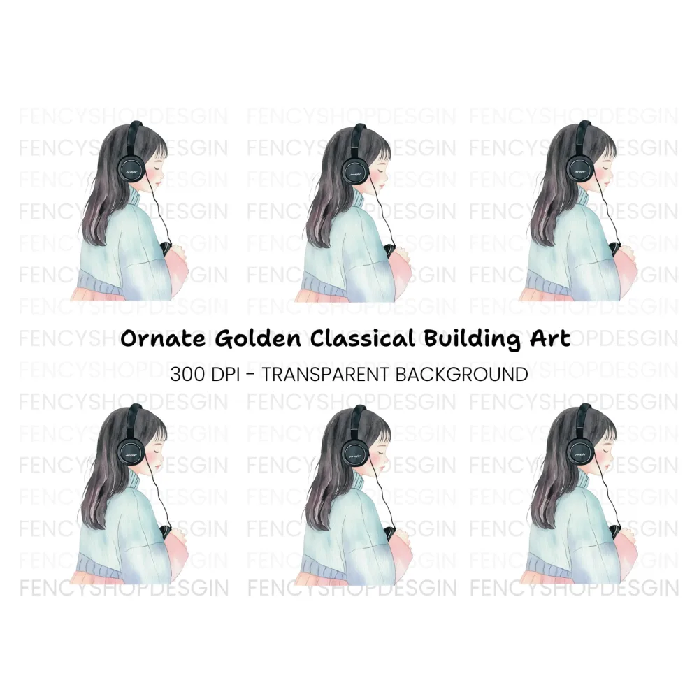 Girl Listening to Music Clipart Bundle