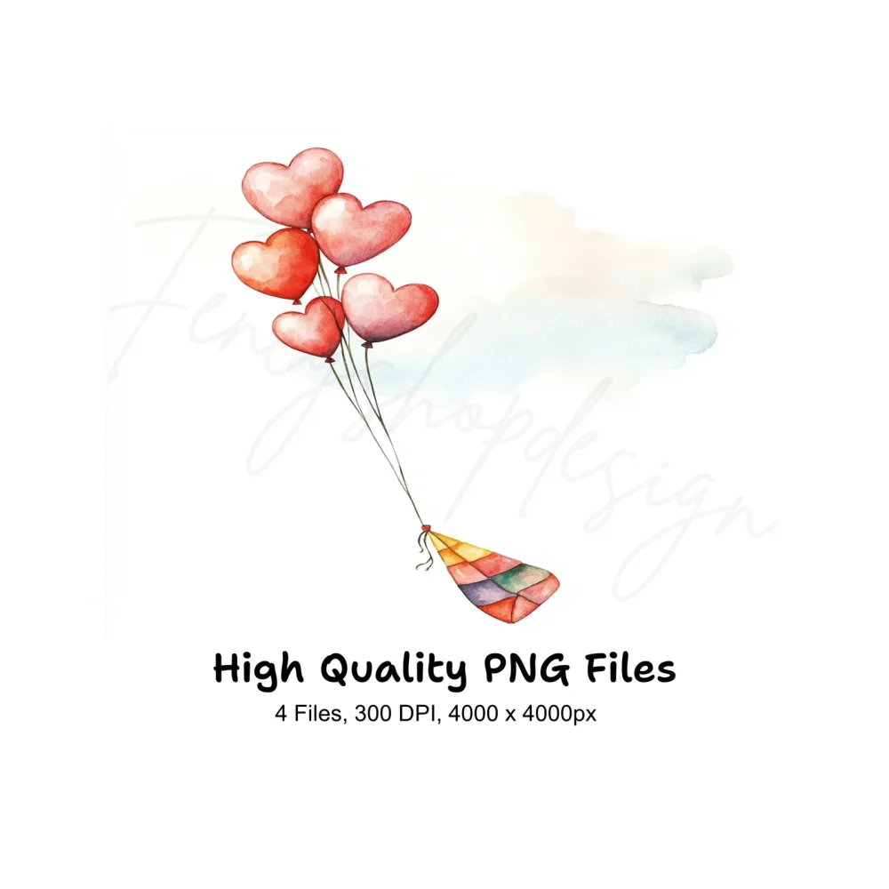 Heart Balloons with Kite Clipart Bundle
