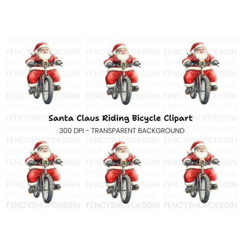 Santa Claus Riding Bicycle Clipart Bundle
