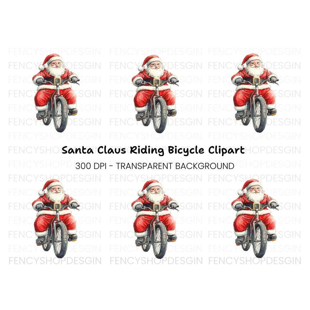 Santa Claus Riding Bicycle Clipart Bundle