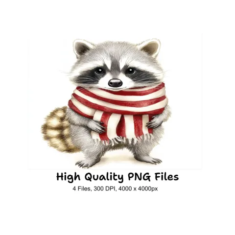 Cute Raccoons with Winter Scarves Clipart Bundle