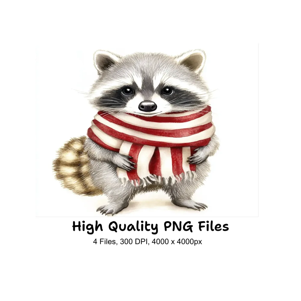 Cute Raccoons with Winter Scarves Clipart Bundle