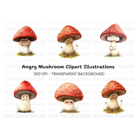 Furious Mushroom Character Clipart Bundle