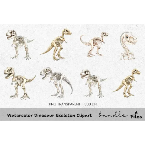 Dinosaur Skeleton Clipart Bundle