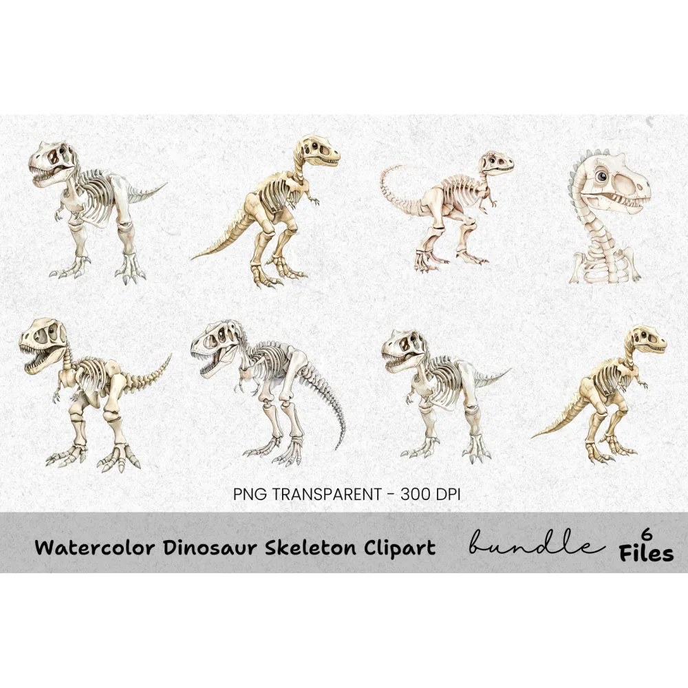 Dinosaur Skeleton Clipart Bundle