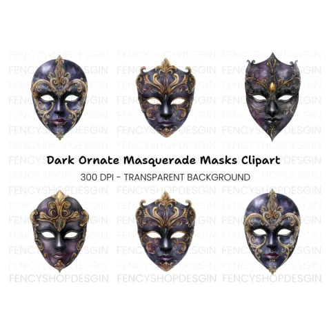 Elegant Venetian Masquerade Masks Clipart Bundle
