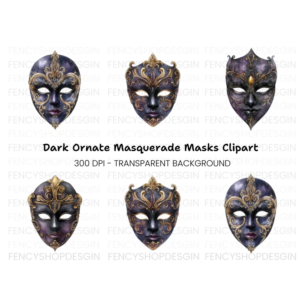 Elegant Venetian Masquerade Masks Clipart Bundle