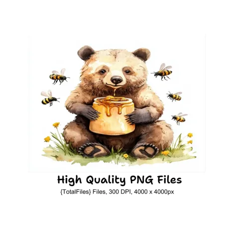 Cute Bear with Honey Pot Clipart Bundle