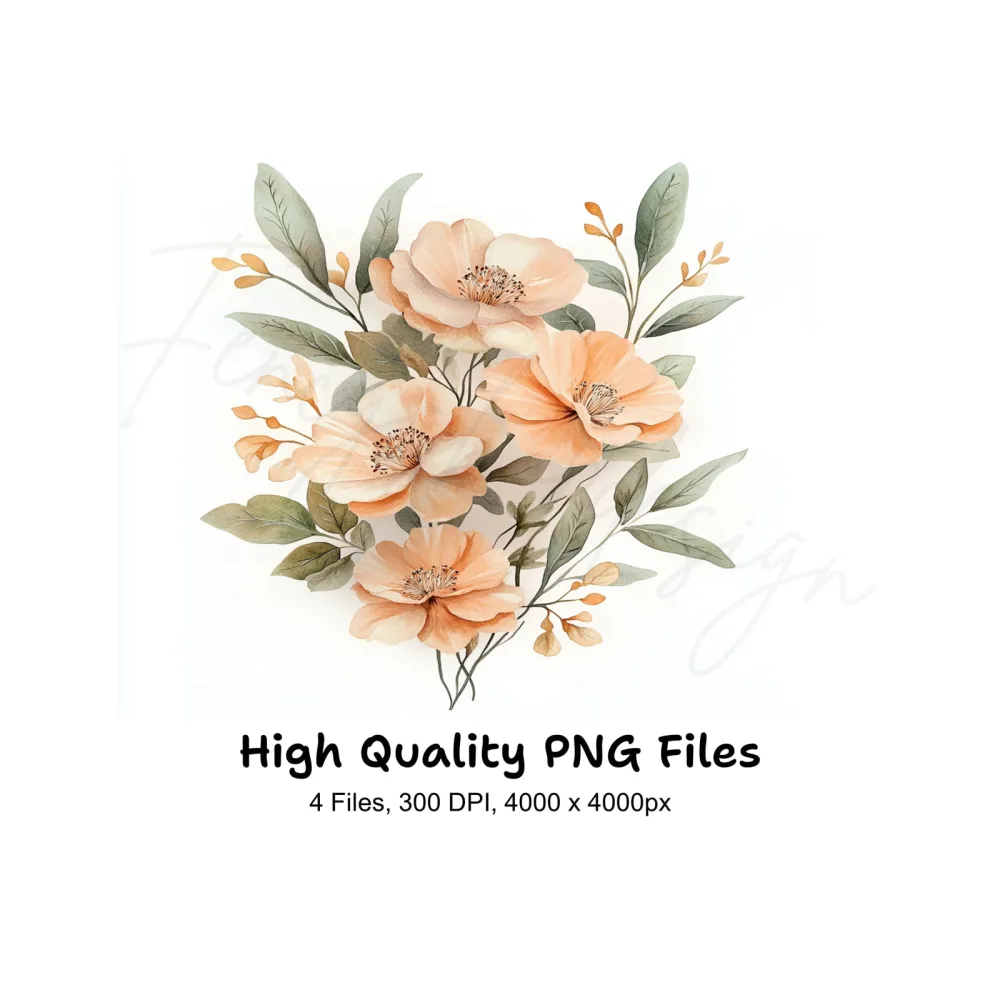 Peach Floral Clipart Bundle