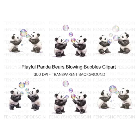 Playful Panda Blowing Bubbles Clipart Bundle