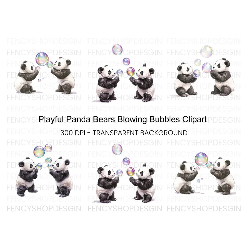 Playful Panda Blowing Bubbles Clipart Bundle