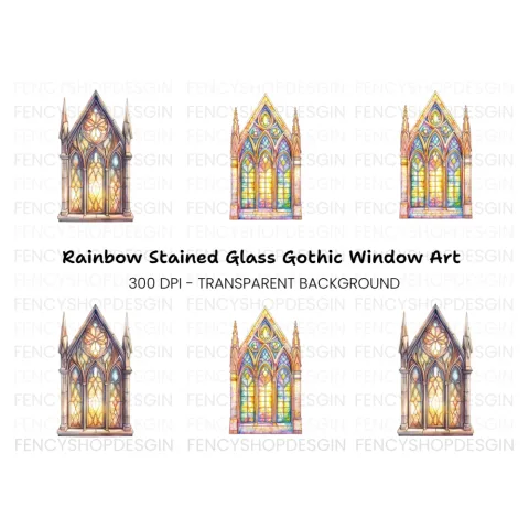 Vibrant Stained Glass Window Clipart Bundle