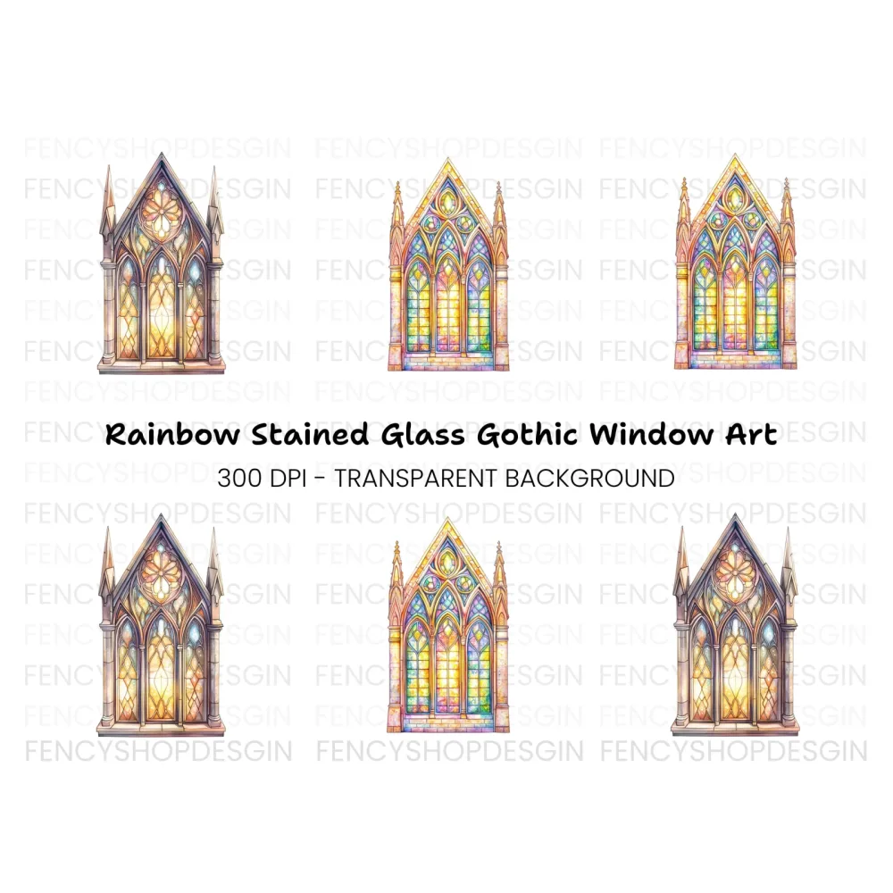 Vibrant Stained Glass Window Clipart Bundle