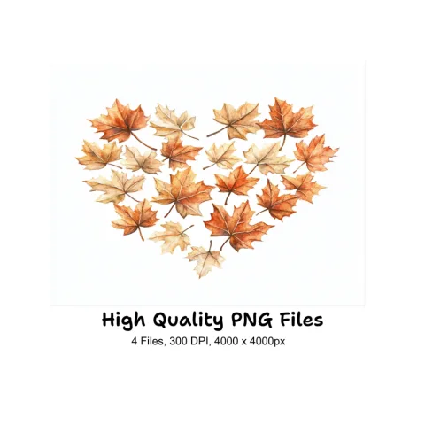Autumn Maple Leaf Heart Clipart Bundle