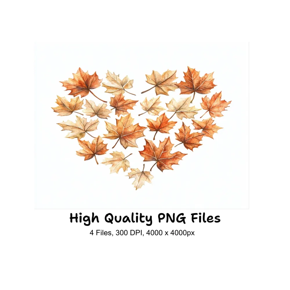 Autumn Maple Leaf Heart Clipart Bundle