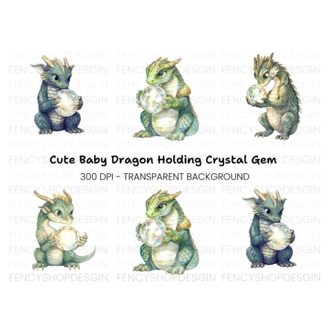 Baby Dragon with Crystal Clipart Bundle