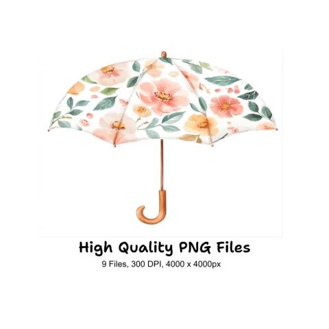 Floral Umbrellas Clipart Bundle