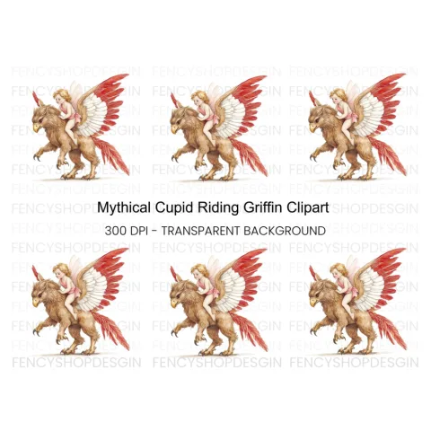 Adorable Cupid Riding Griffin Clipart Bundle