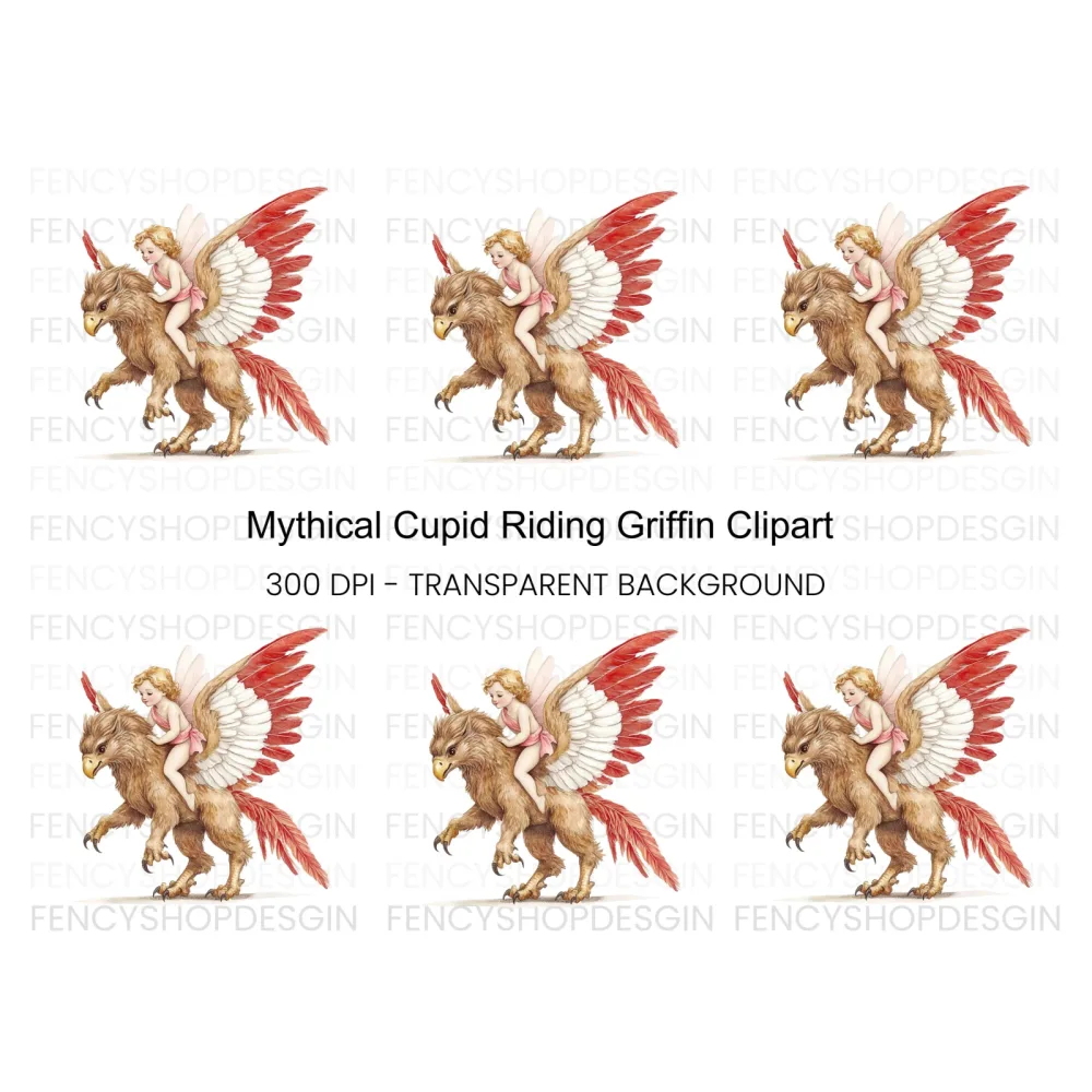 Adorable Cupid Riding Griffin Clipart Bundle