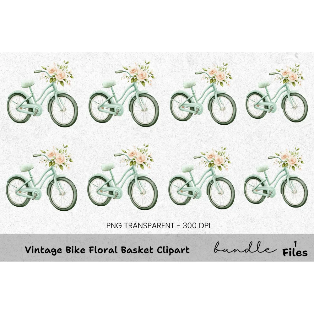 Vintage Bike Floral Basket Clipart Bundle